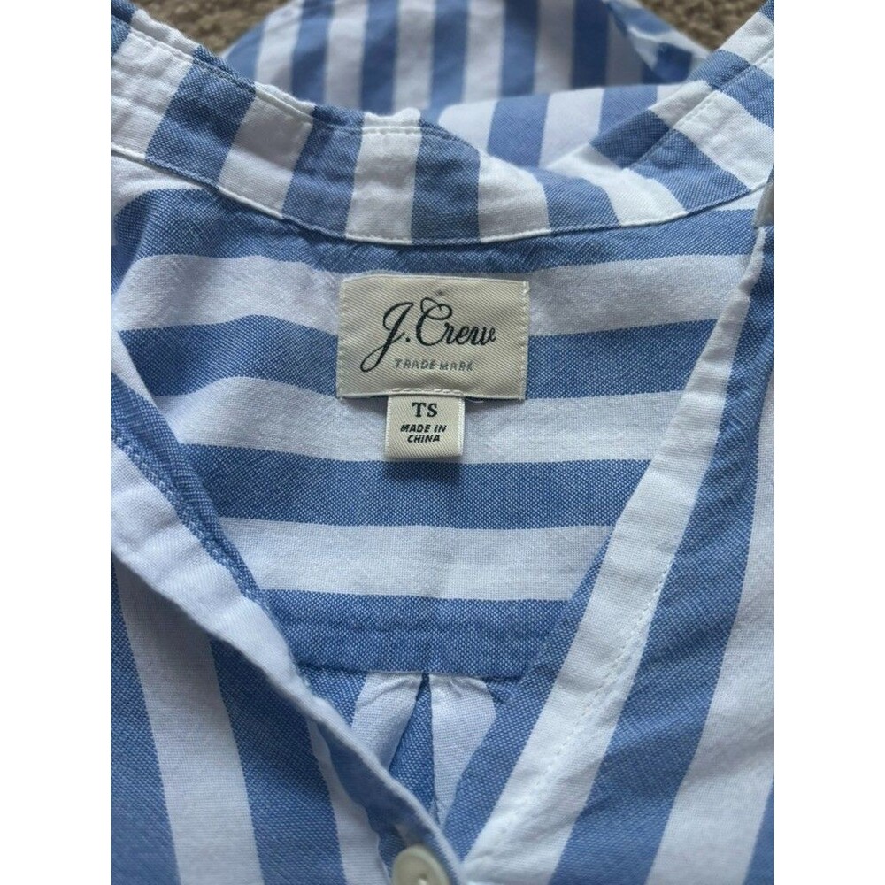 J. Crew Classic Fit Shirt Tall Small Striped Blue White Cotton Short Sleeve - Picture 2 of 6